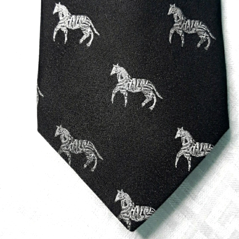 Into Africa silver zebras on black background silk tie